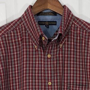 Tommy Hilfiger Men's Large Long Sleeve Button-Down Red Plaid Pre-owned